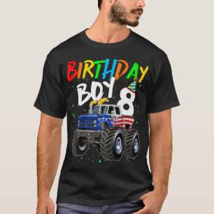 子供の誕生日少年8歳モンスタートラック国旗8t tシャツ