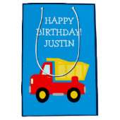 子供の誕生日建築ダンプトラック玩具抱き枕 ミディアムペーパーバッグ (正面)