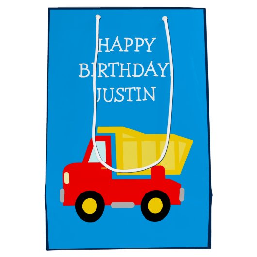 子供の誕生日建築ダンプトラック玩具抱き枕 ミディアムペーパーバッグ (裏面)