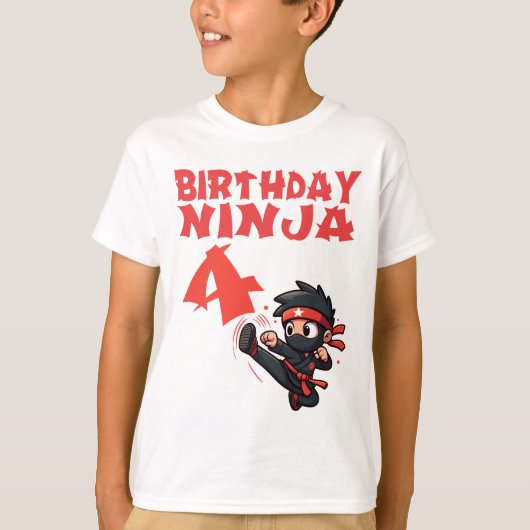 子供の誕生日忍者- 4歳 Tシャツ (正面)