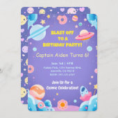 子供の誕生日招待状カード宇宙テーマ 招待状 (正面/裏面)