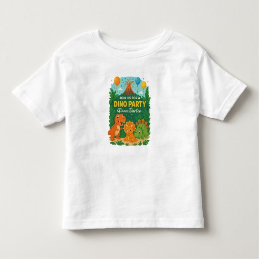 子供の誕生日招待状 – かわいい恐竜パーティーデザイン トドラーTシャツ (正面)