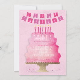 子供の誕生日招待状-かわいらしピンク 招待状