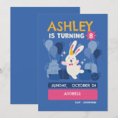 子供の誕生日招待状 ウサギのデザイン – かわいいパステルカラー 招待状 (正面/裏面)