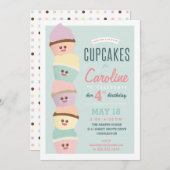 子供の誕生日招待状*カップケーキパーティー*パステル 招待状 (正面/裏面)