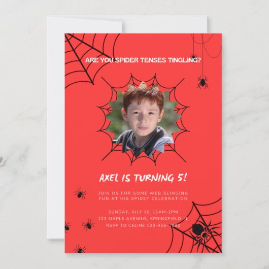 子供の誕生日招待状 – スパイディテーマ 招待状 (正面)