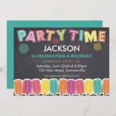 子供の誕生日招待状-パーティー時間 招待状 (正面/裏面)