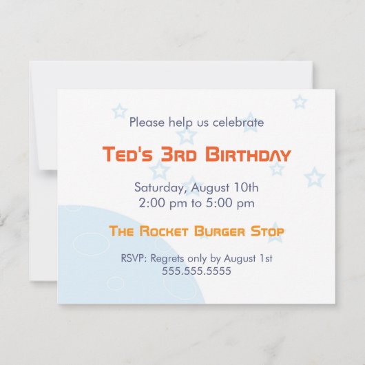 子供の誕生日招待状 – ロケット 招待状 (裏面)