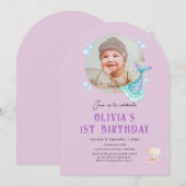子供の誕生日招待状 写真 紫 招待状 (正面/裏面)
