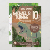 子供の誕生日招待状：恐竜サファリ、QRコード付き 招待状 (正面/裏面)