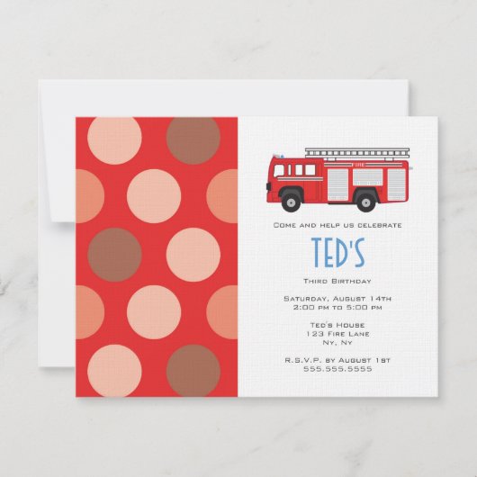 子供の誕生日招待状 – 消防車 招待状 (正面)