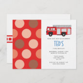 子供の誕生日招待状 – 消防車 招待状 (正面/裏面)