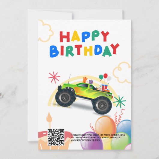 子供の誕生日招待:モンスタートラックマニア, QR 招待状 (裏面)