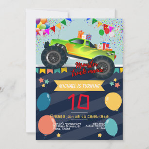 子供の誕生日招待：モンスタートラックマニア， QR 招待状