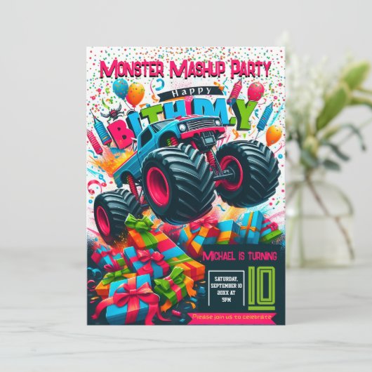 子供の誕生日招待:モンスターマッシュアップパーティー, QR 招待状 (スタンド正面)