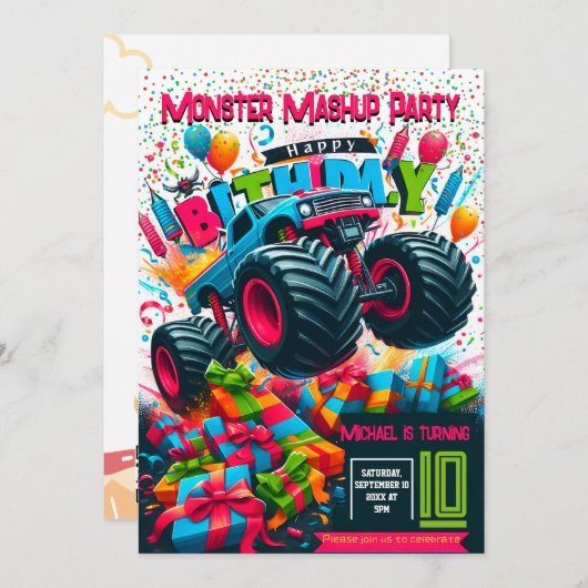 子供の誕生日招待:モンスターマッシュアップパーティー, QR 招待状 (正面/裏面)