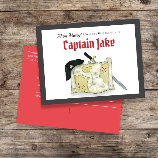 子供の誕生日海賊トレジャーマップ招待状 ポストカード