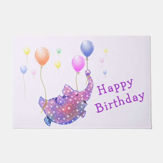 子供の誕生日玄関マット 飛ぶゾウ ドアマット (正面)