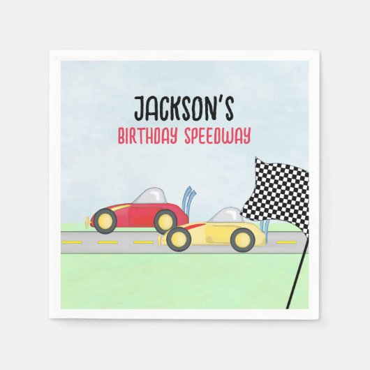 子供の誕生日男の子マンガレースカーかわいいパーティー スタンダードカクテルナプキン (正面)