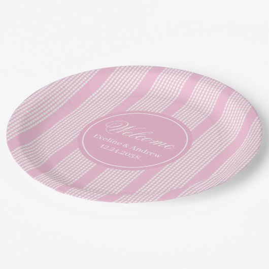 子供の誕生日紙プレートピンクタータンチェックトレンディールック ペーパープレート (アングル)