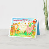 子供の誕生日農畜産豚の牛の雄鶏 カード (正面)