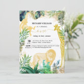 子供の誕生日野生動物ジャングルグリーン&金ゴールド 招待状 (スタンド正面)