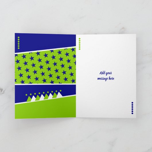 子供の誕生日青と白の任意の年齢名 カード (内部)