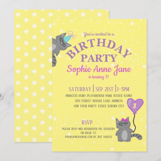 子供の誕生日黄色 招待状 (正面/裏面)