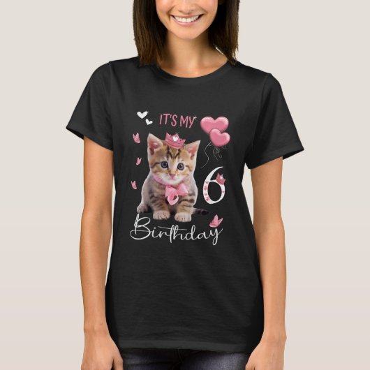 子供の誕生日6歳キャットフォー女の子Itu2019s私 Tシャツ (正面)