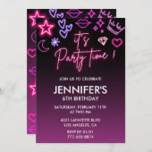 子供の誕生日6th誕生日グリッタースパークリー 招待状 (正面/裏面)