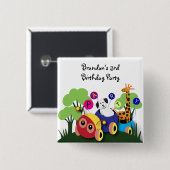 子供の誕生日: おもしろいの幼虫の列車 缶バッジ (正面&裏面)