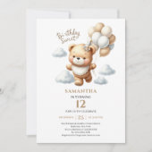 子供の誕生日 テディベア ゴール風船 パーティー 招待状 (正面)
