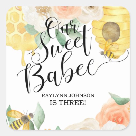 子供の誕生日,ハニービー,ビーをテーマにした紙プレート スクエアシール (正面)
