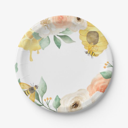 子供の誕生日、ハニービー、ビーをテーマにした ペーパープレート (正面)