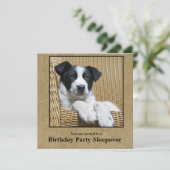 子供の誕生日 子犬のカスタムフォトパジャマパーティー 招待状 (スタンド正面)