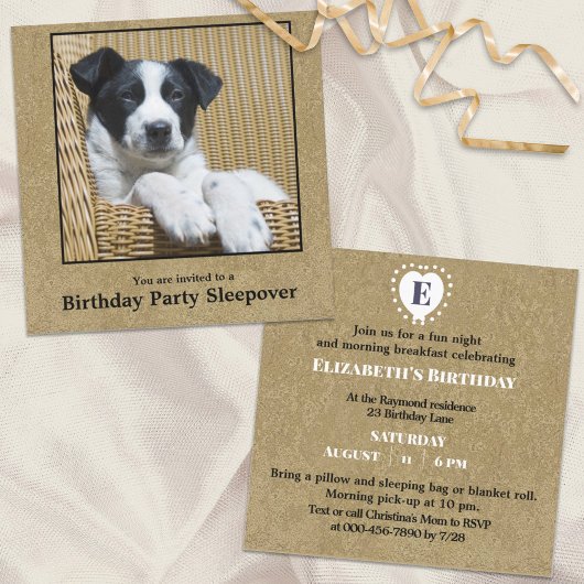 子供の誕生日 子犬のカスタムフォトパジャマパーティー 招待状