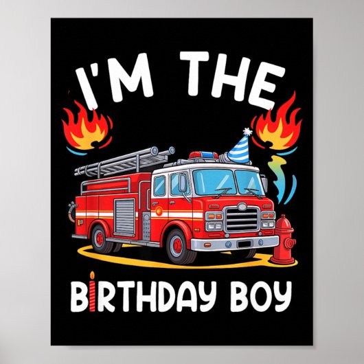 子供の誕生日 男の子 消防車 消防士 誕生日 ポスター (正面)