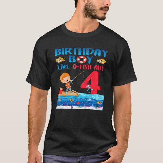子供の誕生日 男の子 I Am O Fish Ally 4歳 4歳の誕生日 Tシャツ (正面)