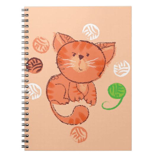 子供の赤いおもちゃの猫のシームレスパターン ノートブック (正面)