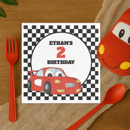 子供の赤いレーシングカー 2歳の誕生日パーティー スタンダードランチョンナプキン