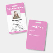 子供の身元確認写真 ソフトピンク バッジ (正面＆裏面)