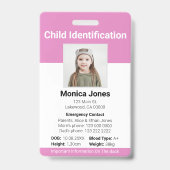 子供の身元確認写真 ソフトピンク バッジ (正面)