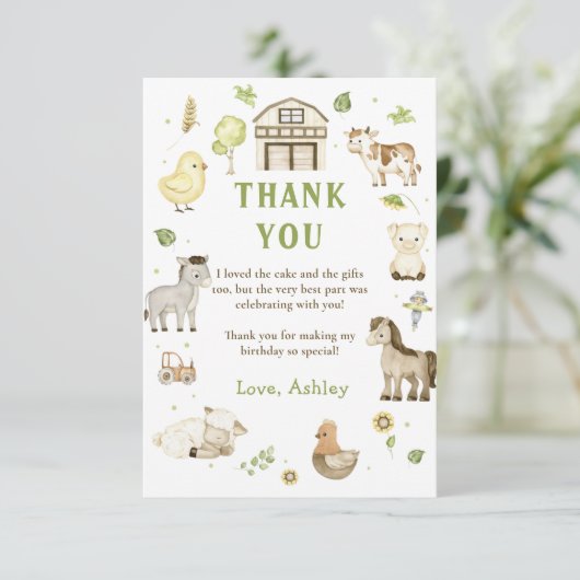 子供の農場動物テーマの誕生日お礼カード サンキューカード (スタンド正面)