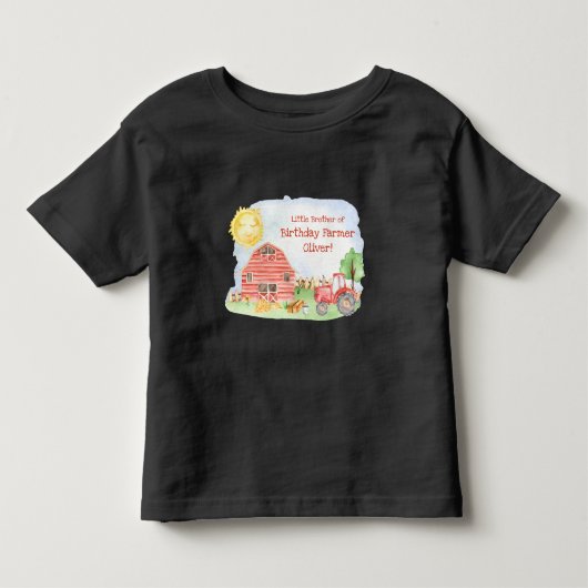 子供の農家 バースデーパーティー お揃いの家族 兄弟 トドラーTシャツ (正面)