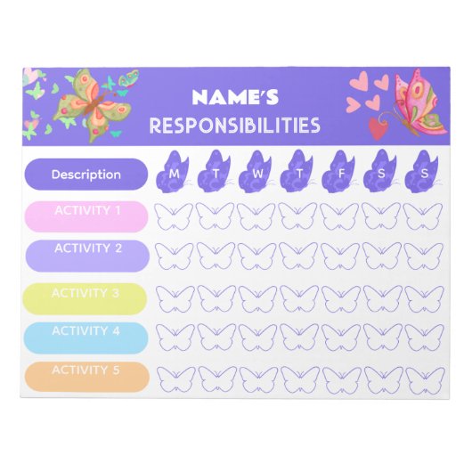 子供の週次職責チャート ノートパッド (正面)