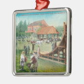 子供の運動場の眺め メタルオーナメント (左)