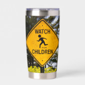 子供の道路標識を見る 保温保冷タンブラー (正面)