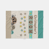 子供の部屋名スターズladybugsブラウンターコイズ フリースブランケット (正面(横))