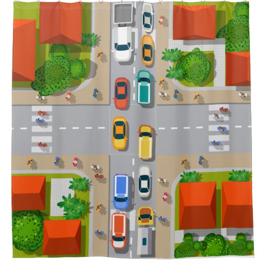 子供の都会の交通渋滞シャワーカーテン シャワーカーテン (正面)