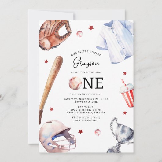 子供の野球 初誕生日パーティー 招待状 (正面)